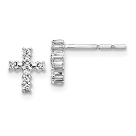 14k White Gold Polished Diamond Cross Post Earrings - Picture 1 of 4